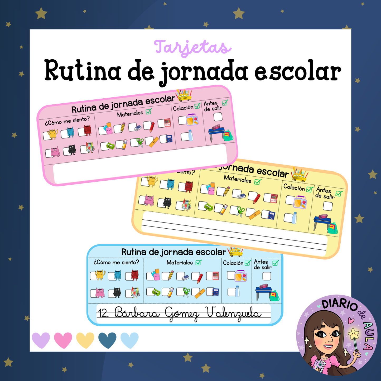 Tarjetas de rutina de la jornada escolar - MONSTRUO DE COLORES