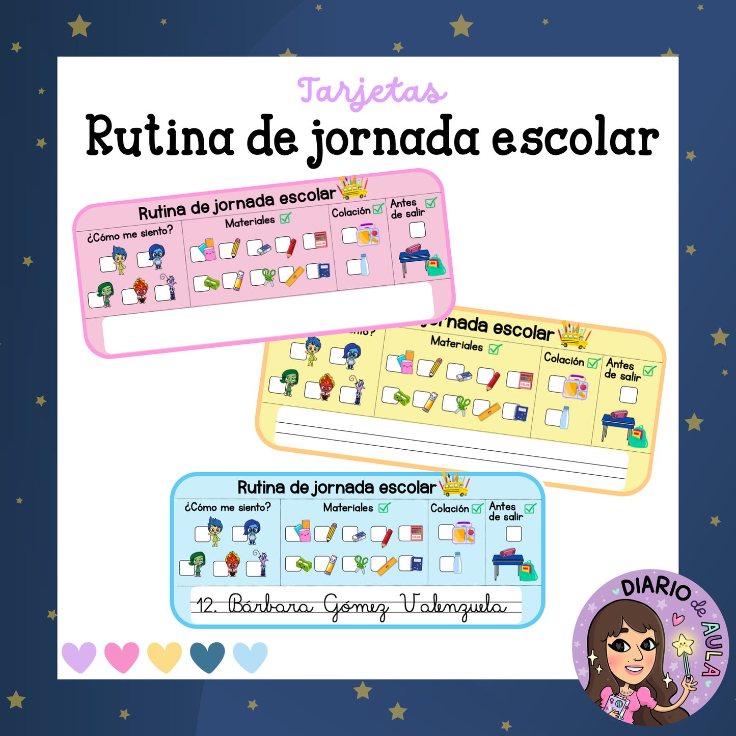 Tarjetas de rutina de jornada escolar - INTENSAMENTE